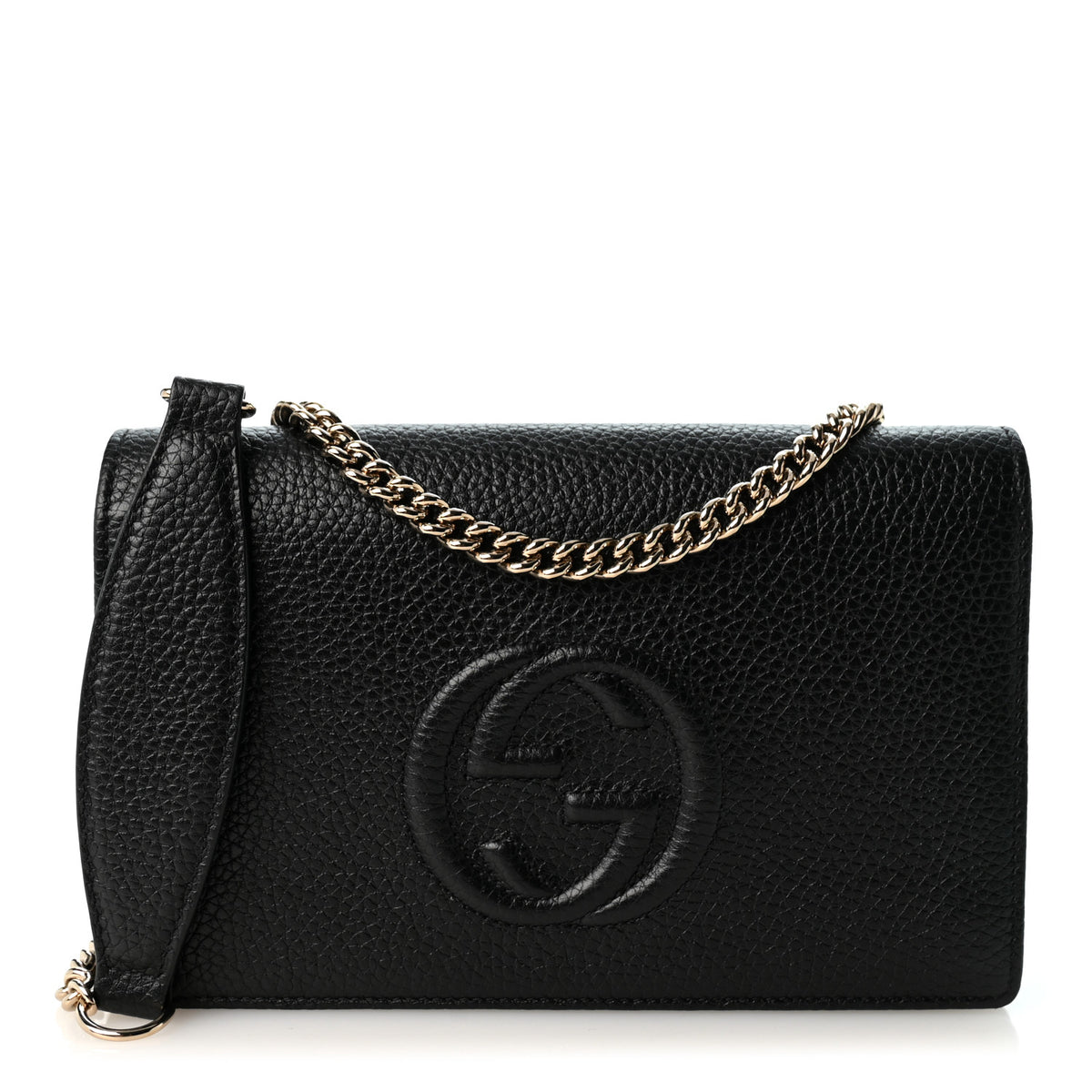 Gucci Pebbled Calfskin Soho Wallet On Chain Black 1 of 9