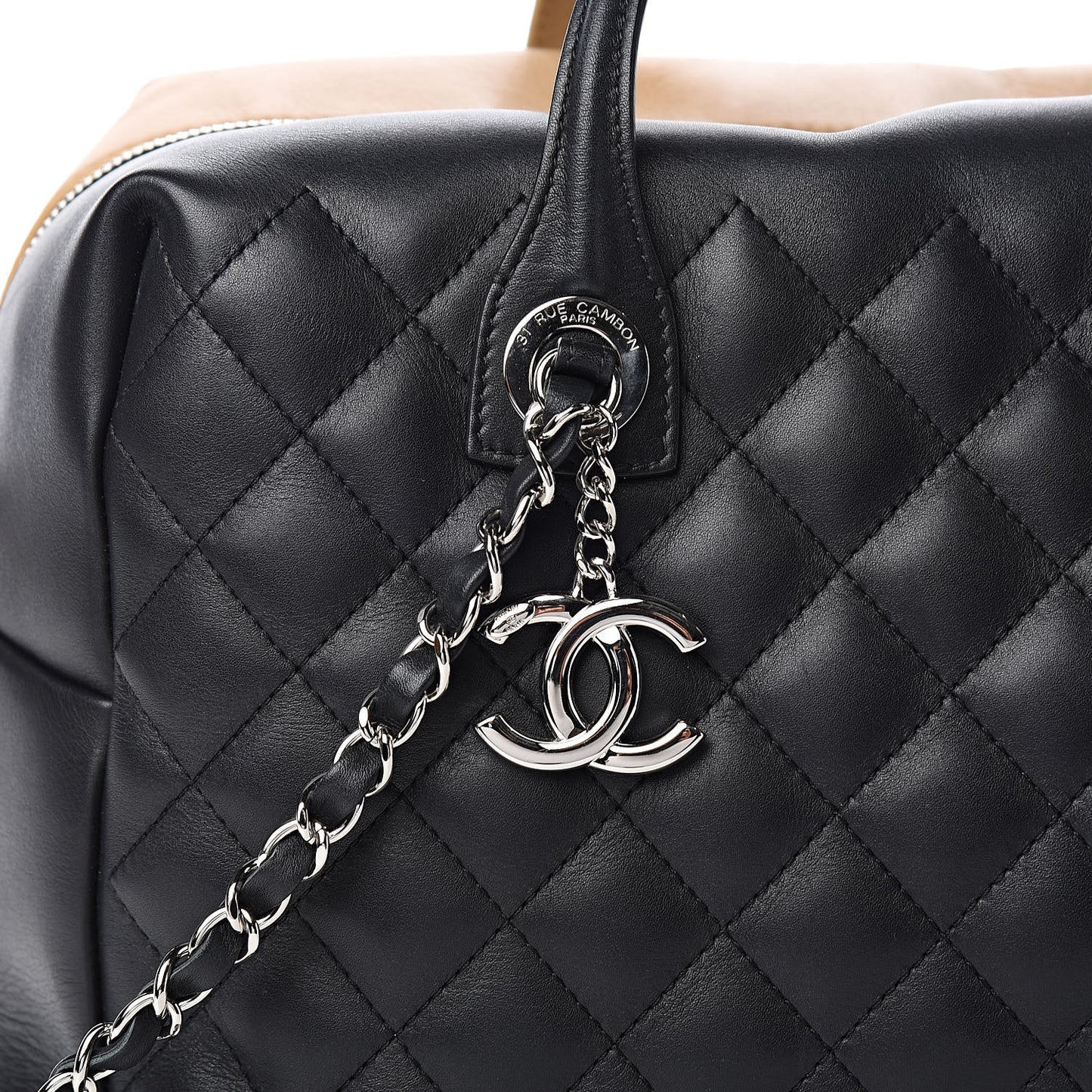 Calfskin Quilted Bi-Color Feather Weight Bowling Bag Black Beige