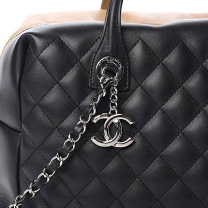 Chanel Calfskin Quilted Bi-Color Feather Weight Bowling Bag Black Beige 10 of 10