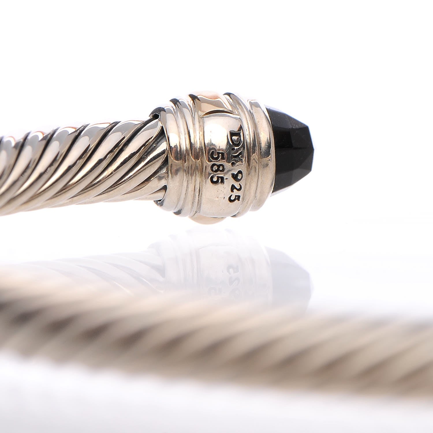 David Yurman Sterling Silver 14K Yellow Gold Black Onyx 5mm Cable Classics Bracelet 4 of 5