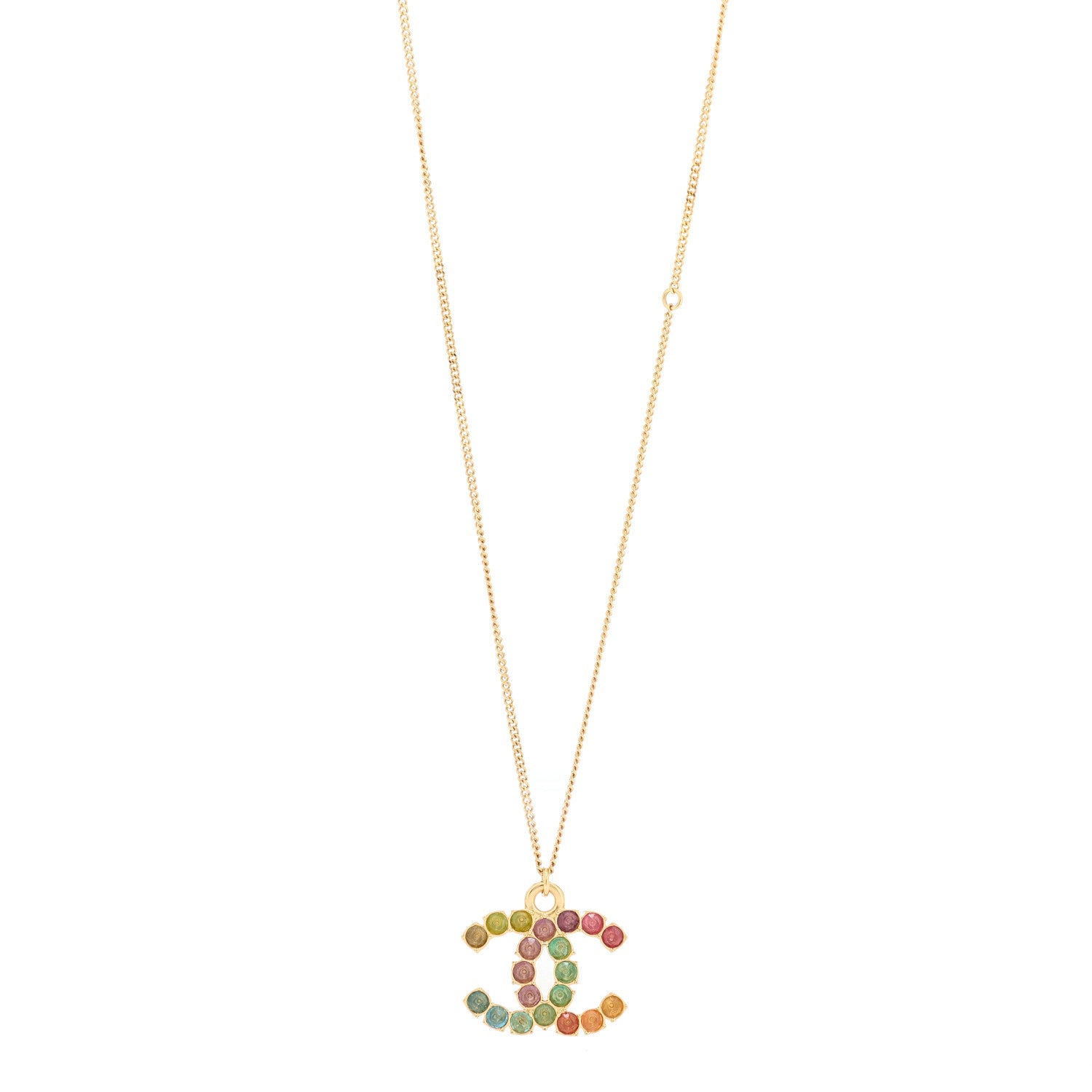 Chanel Crystal CC Pendant Necklace Gold Multicolor 1 of 4