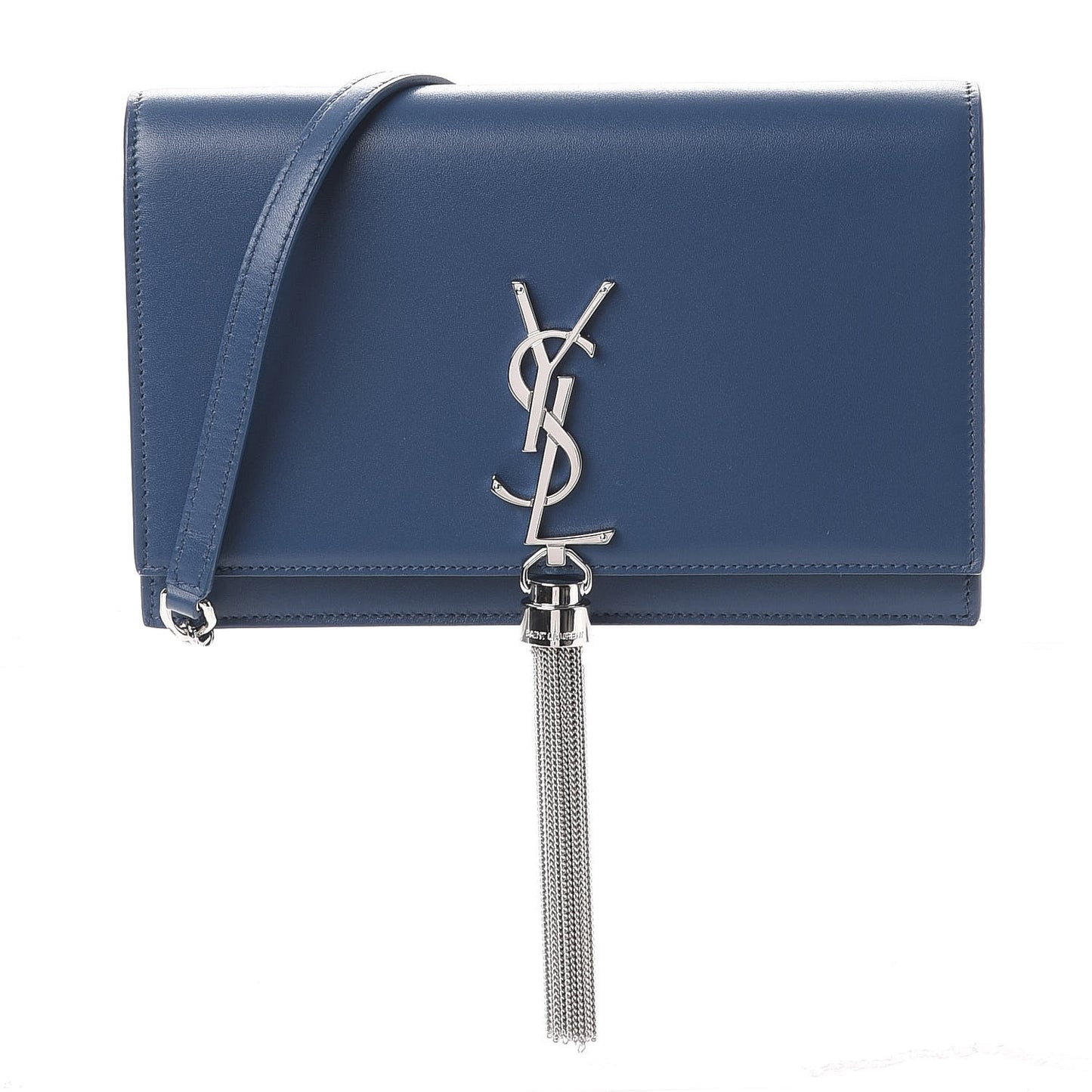 Smooth Calfskin Classic Monogram Kate Tassel Chain Wallet Denim