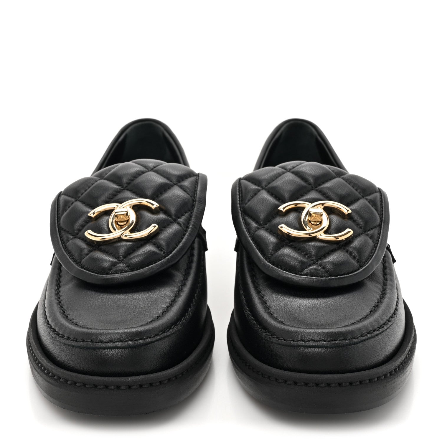 Chanel Lambskin Quilted CC Turnlock Loafers 35.5 Black 2 of 9