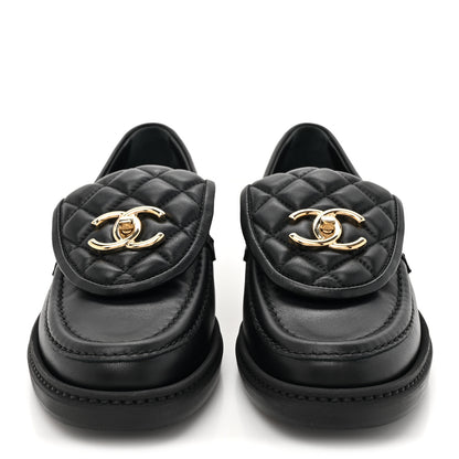 Chanel Lambskin Quilted CC Turnlock Loafers 35.5 Black 2 of 9
