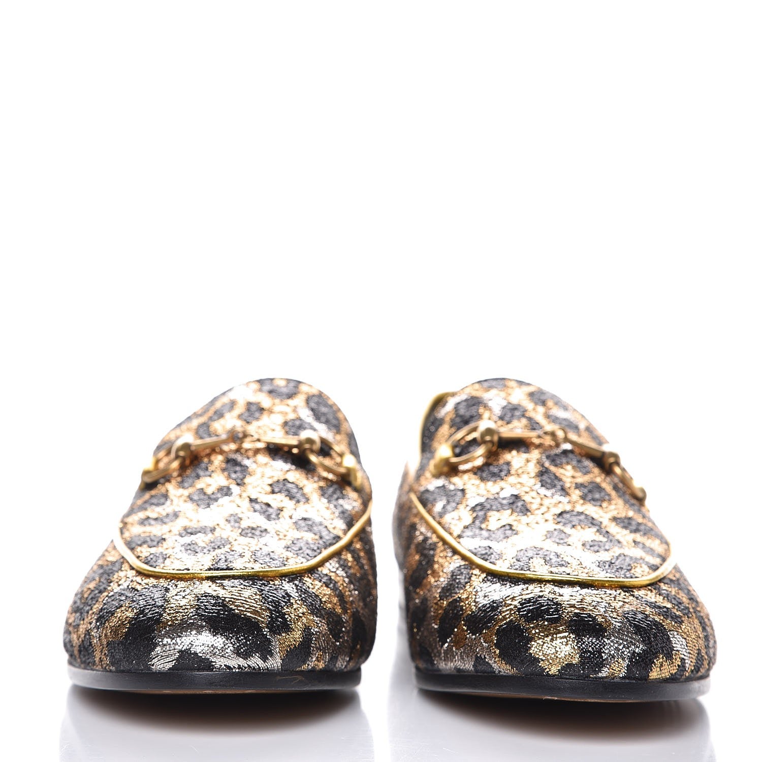 Gucci Jacquard Leopard Print Horsebit Jordaan Loafers 41 Gold 3 of 9