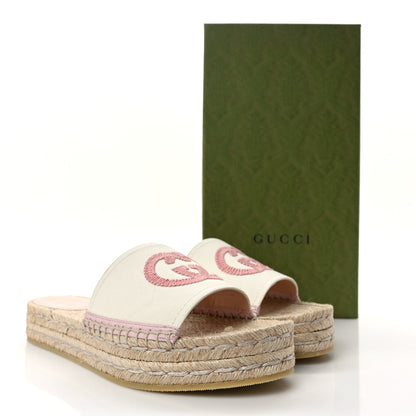 Gucci Canvas Interlocking G Espadrille Slide Sandals 38 Mystic White Shell 9 of 9