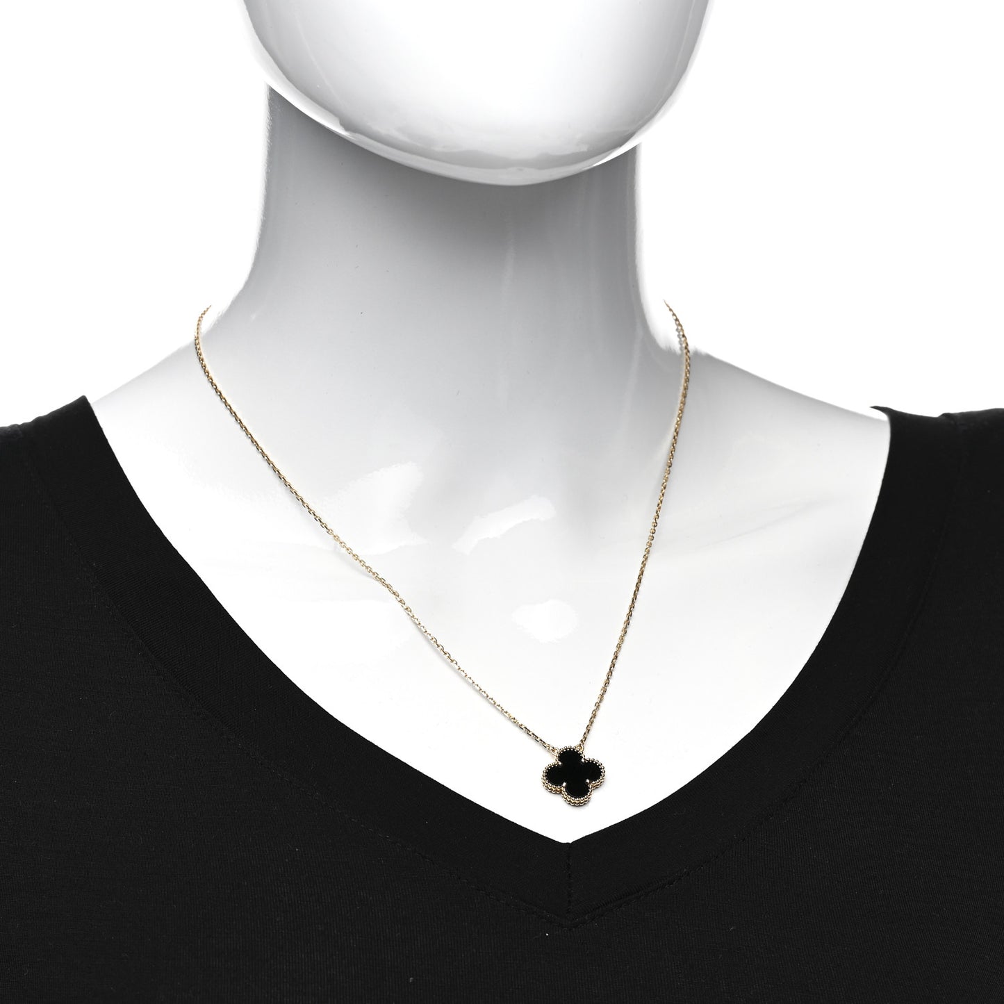 18K Yellow Gold Black Onyx Vintage Alhambra Pendant Necklace
