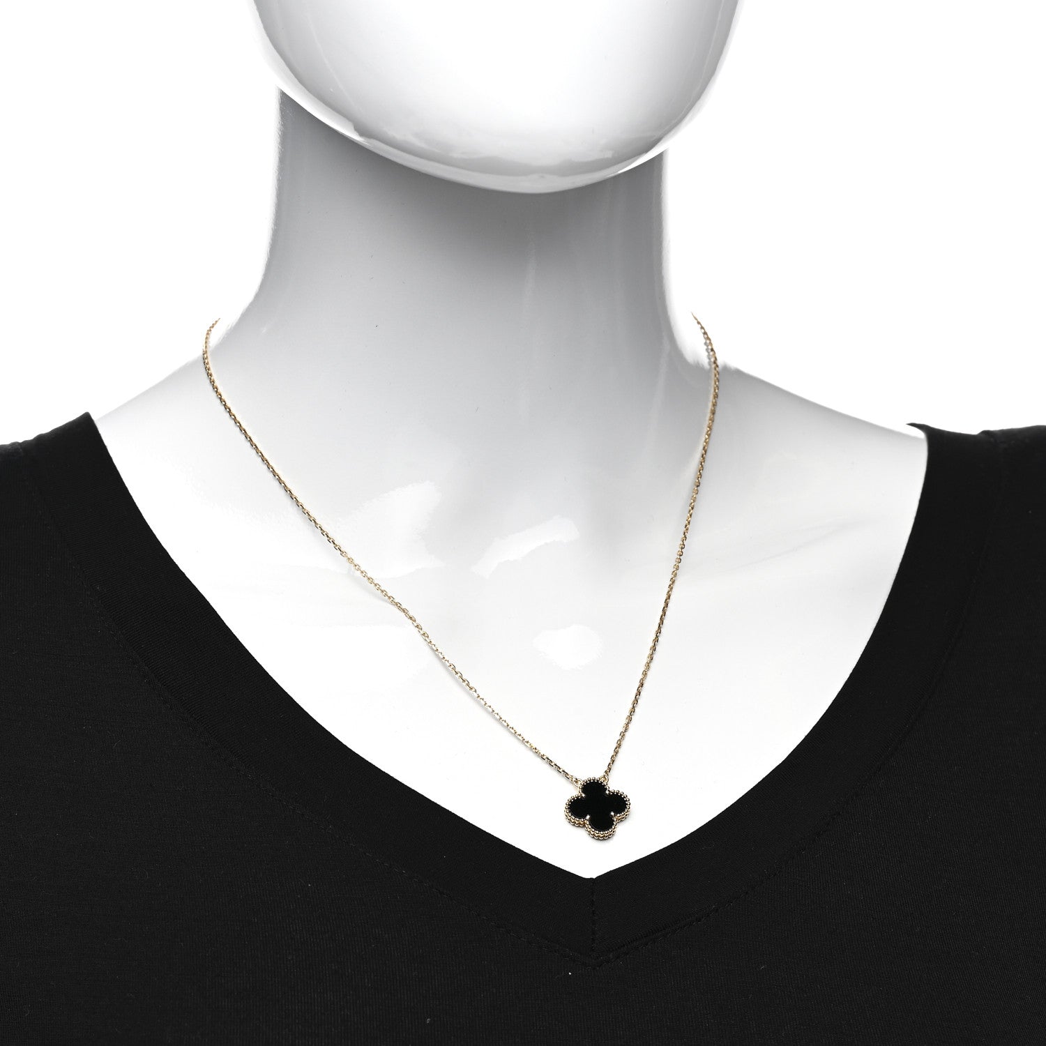 Van Cleef & Arpels 18K Yellow Gold Black Onyx Vintage Alhambra Pendant Necklace 2 of 6