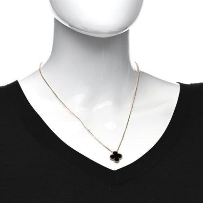 Van Cleef & Arpels 18K Yellow Gold Black Onyx Vintage Alhambra Pendant Necklace 2 of 6