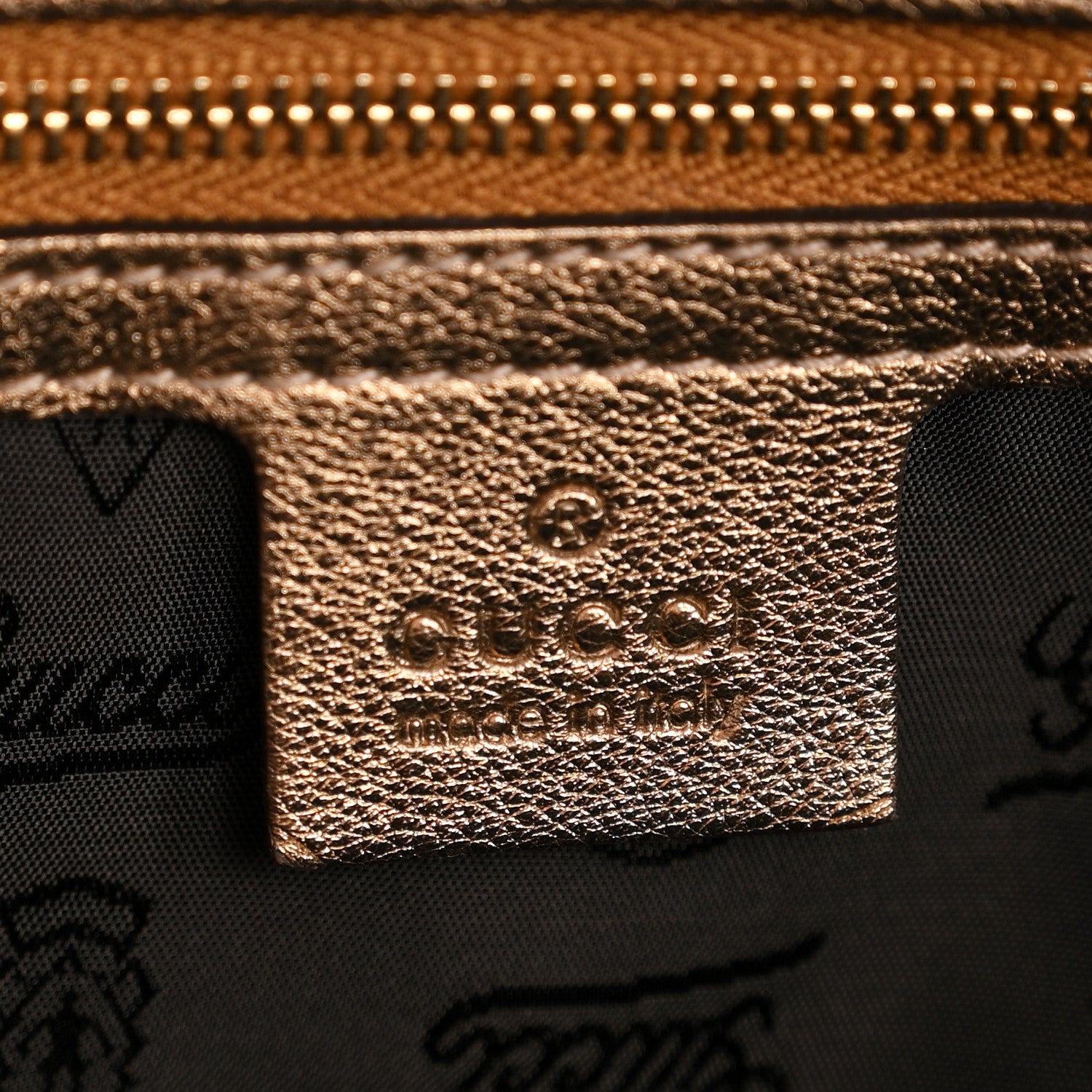 Gucci Crystal Monogram Metallic Calfskin Large Indy Top Handle Bag Beige Ebony Gold 6 of 10