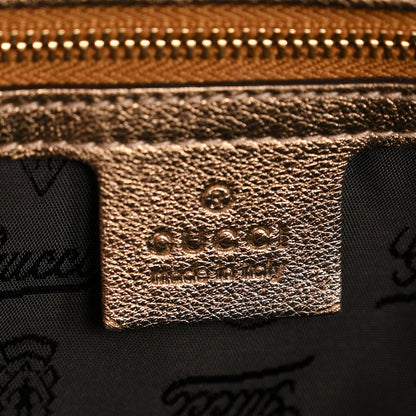 Gucci Crystal Monogram Metallic Calfskin Large Indy Top Handle Bag Beige Ebony Gold 6 of 10