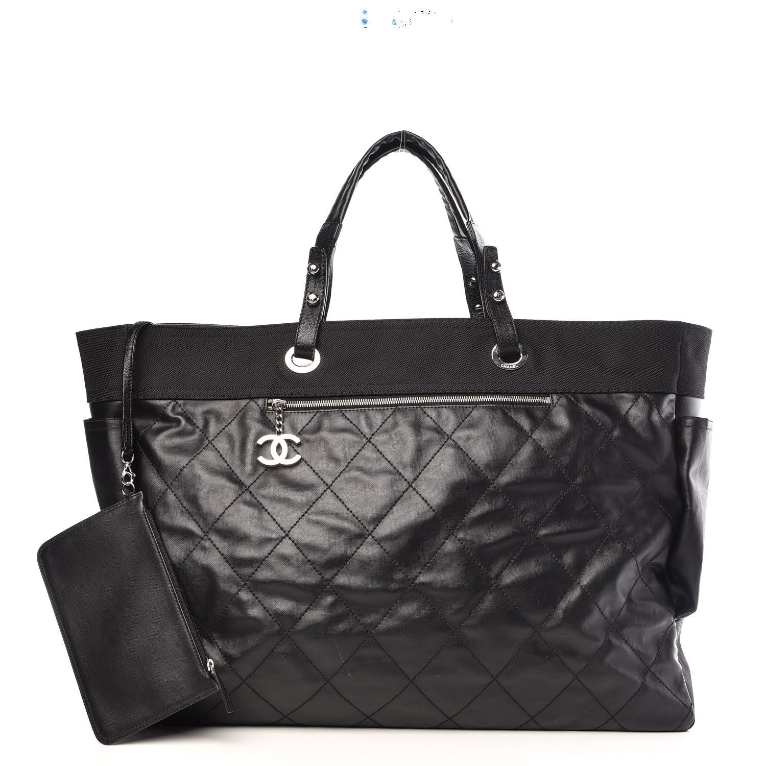Chanel Coated Canvas Stitched XL Paris Biarritz Tote Black 4 of 11
