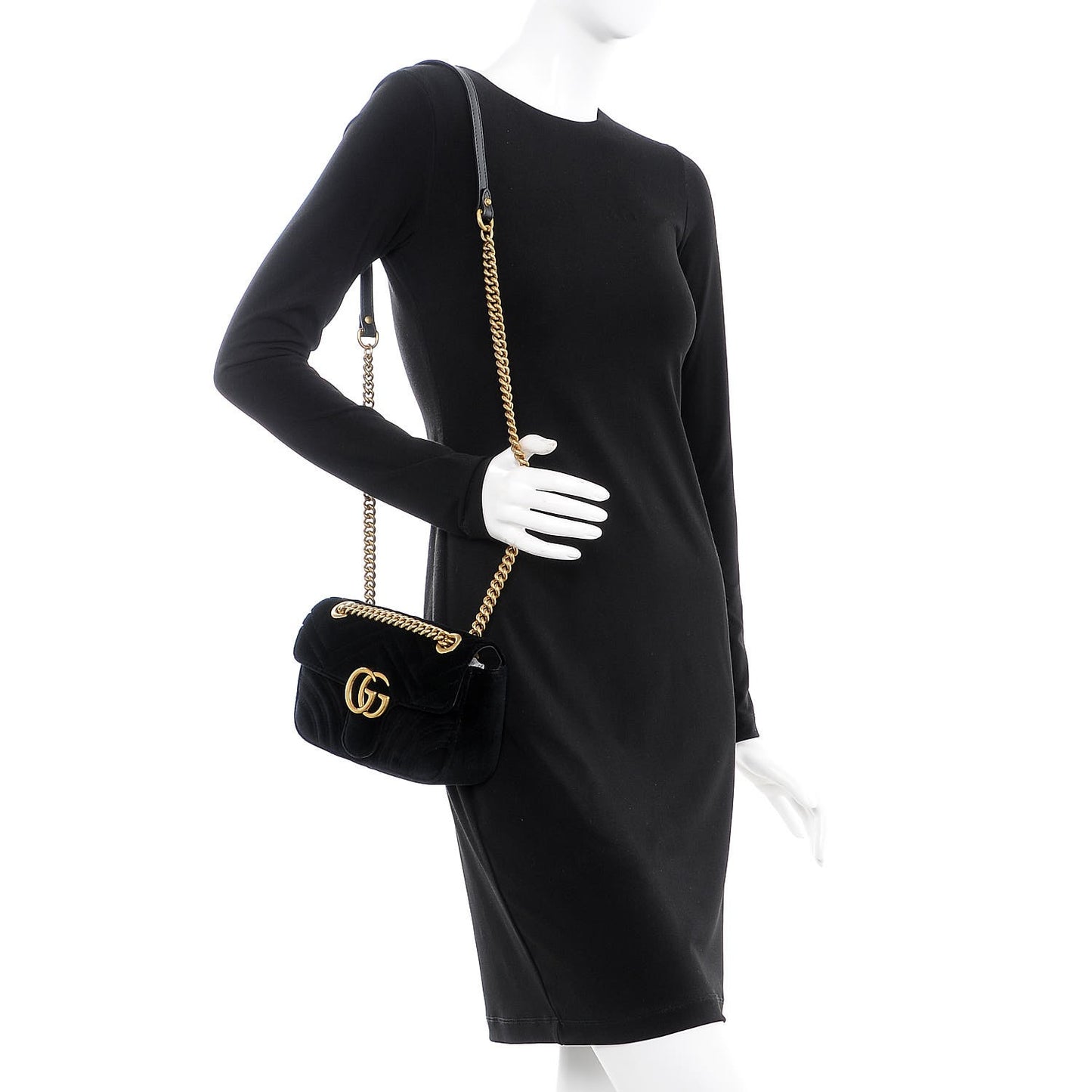 Velvet Matelasse Mini GG Marmont Shoulder Bag Black