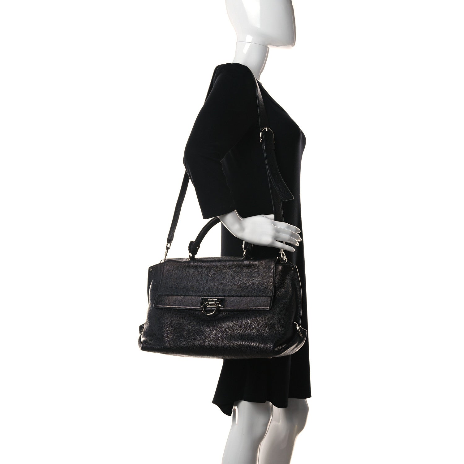 Salvatore Ferragamo Calfskin Sofia Gancini Satchel Black 2 of 12
