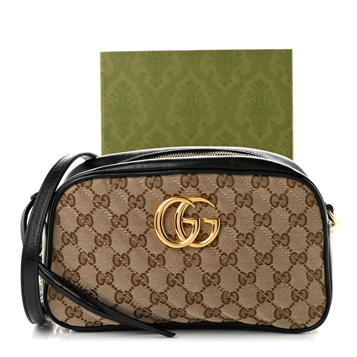 Monogram Matelasse Diagonal Small GG Marmont Chain Shoulder Bag Beige Black