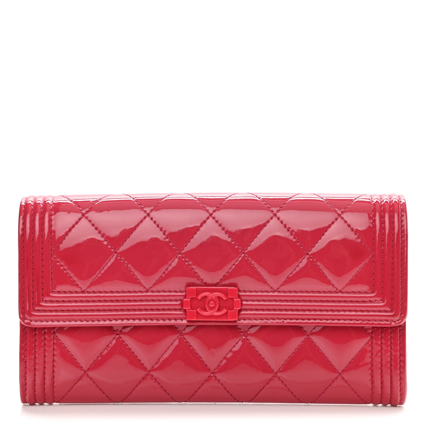 Patent Calfskin Quilted Boy Flap Wallet Pink