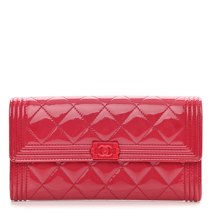 Chanel Patent Calfskin Quilted Boy Flap Wallet Pink 1 of 9