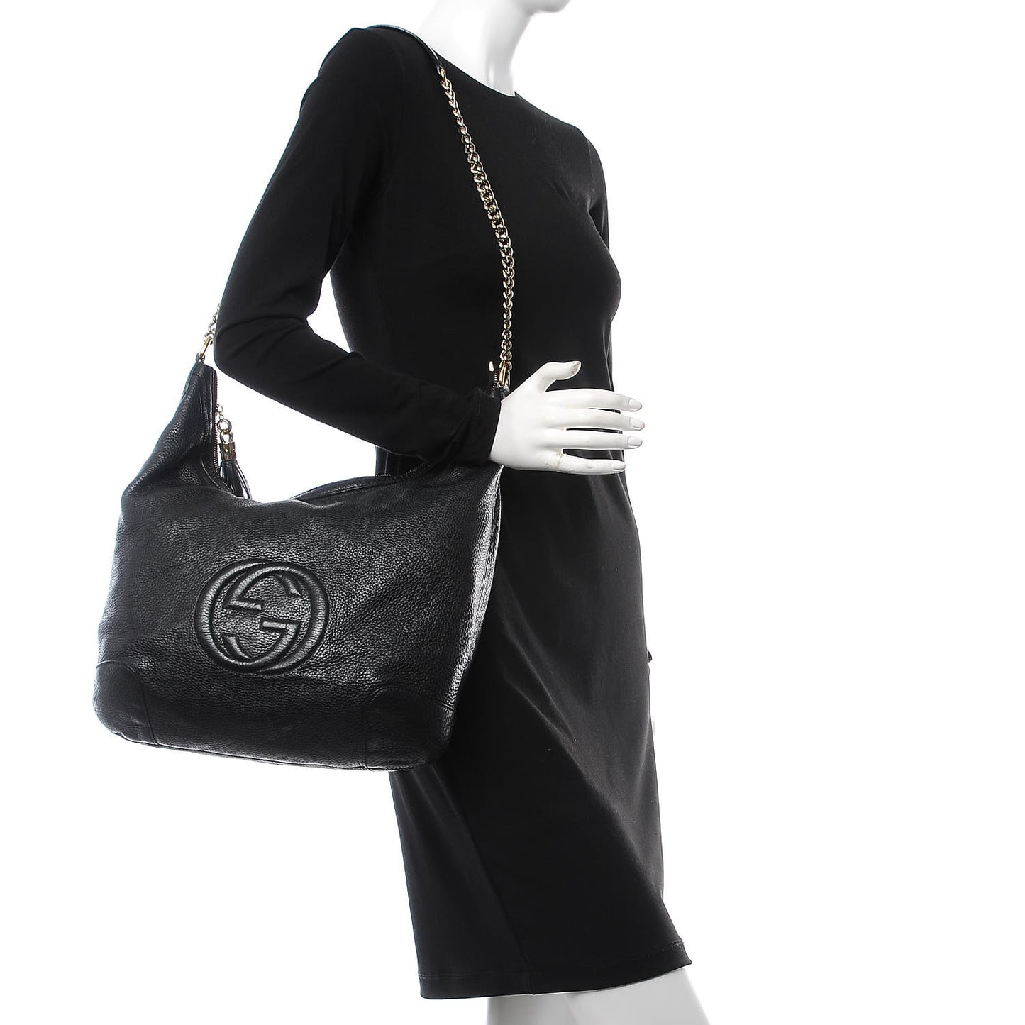 Pebbled Calfskin Medium Soho Chain Hobo Black