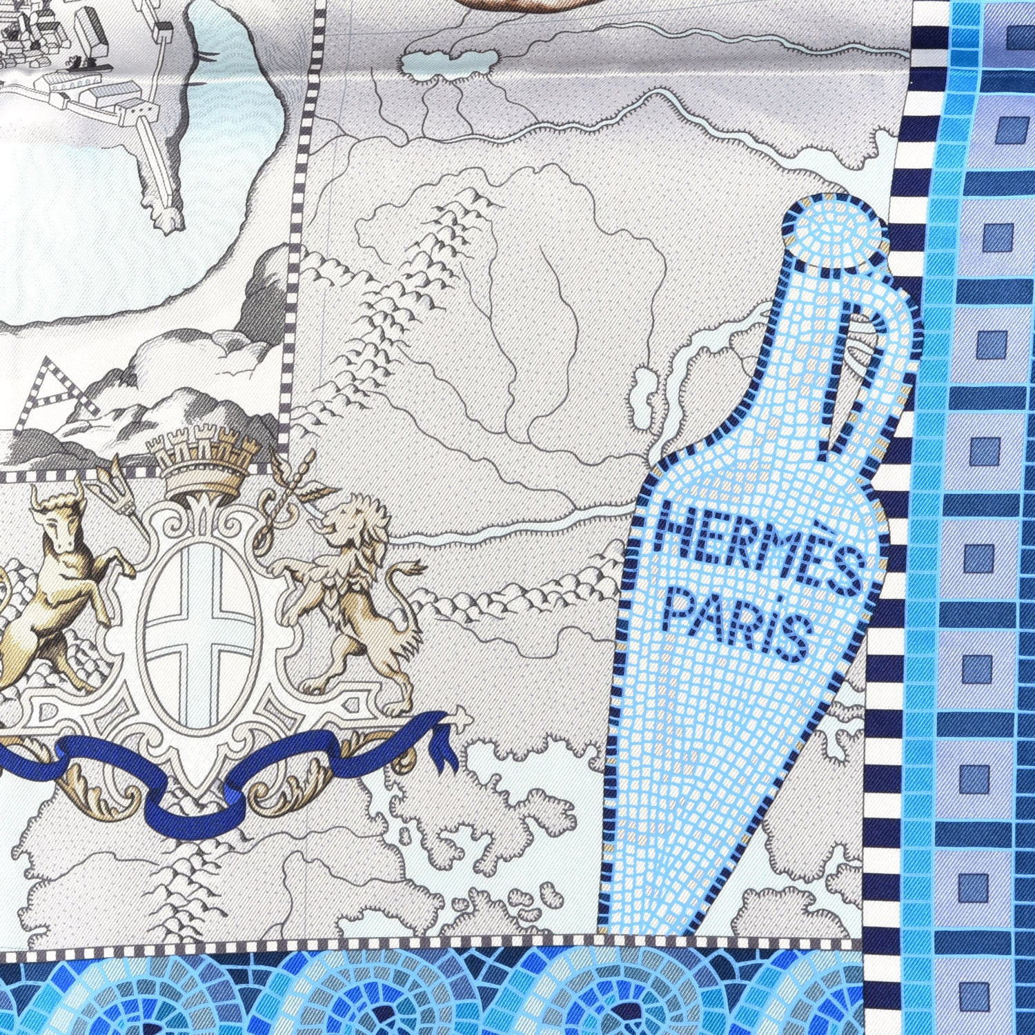 Hermes Silk Le Voyage De Pytheas Scarf 90 Cobalt Lagon Gris 3 of 5