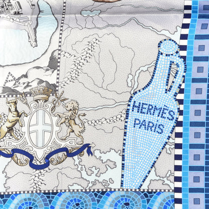Hermes Silk Le Voyage De Pytheas Scarf 90 Cobalt Lagon Gris 3 of 5