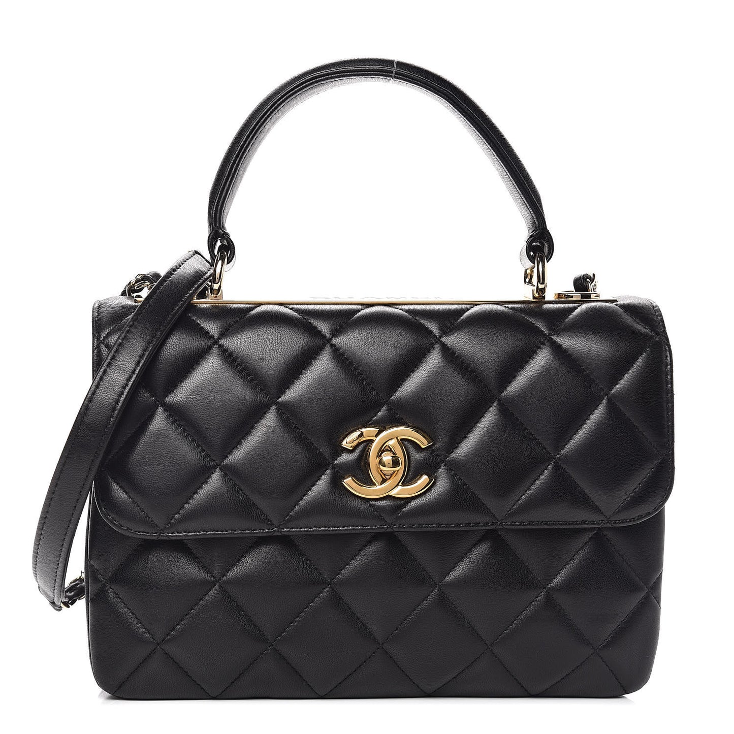 Lambskin Quilted Small Trendy CC Dual Handle Flap Bag Black