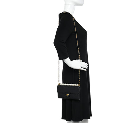 Chanel Lambskin Quilted Chic Pearls Clutch With Chain Black 2 of 10