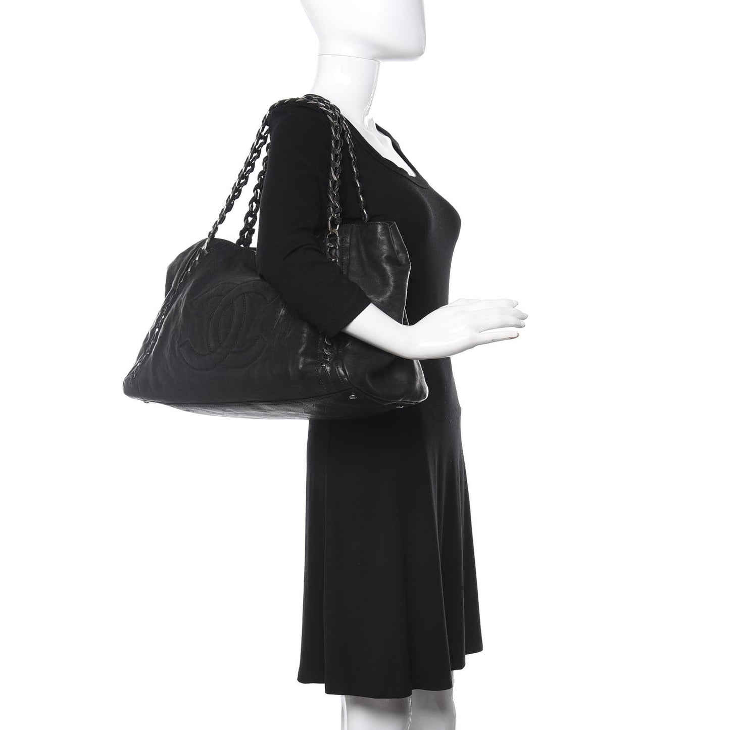 Glazed Calfskin East West Modern Chain Tote Black