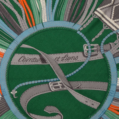 Hermes Cashmere Silk Ceintures et Liens Shawl 140 Bleu Klein Blanc Vert 5 of 6