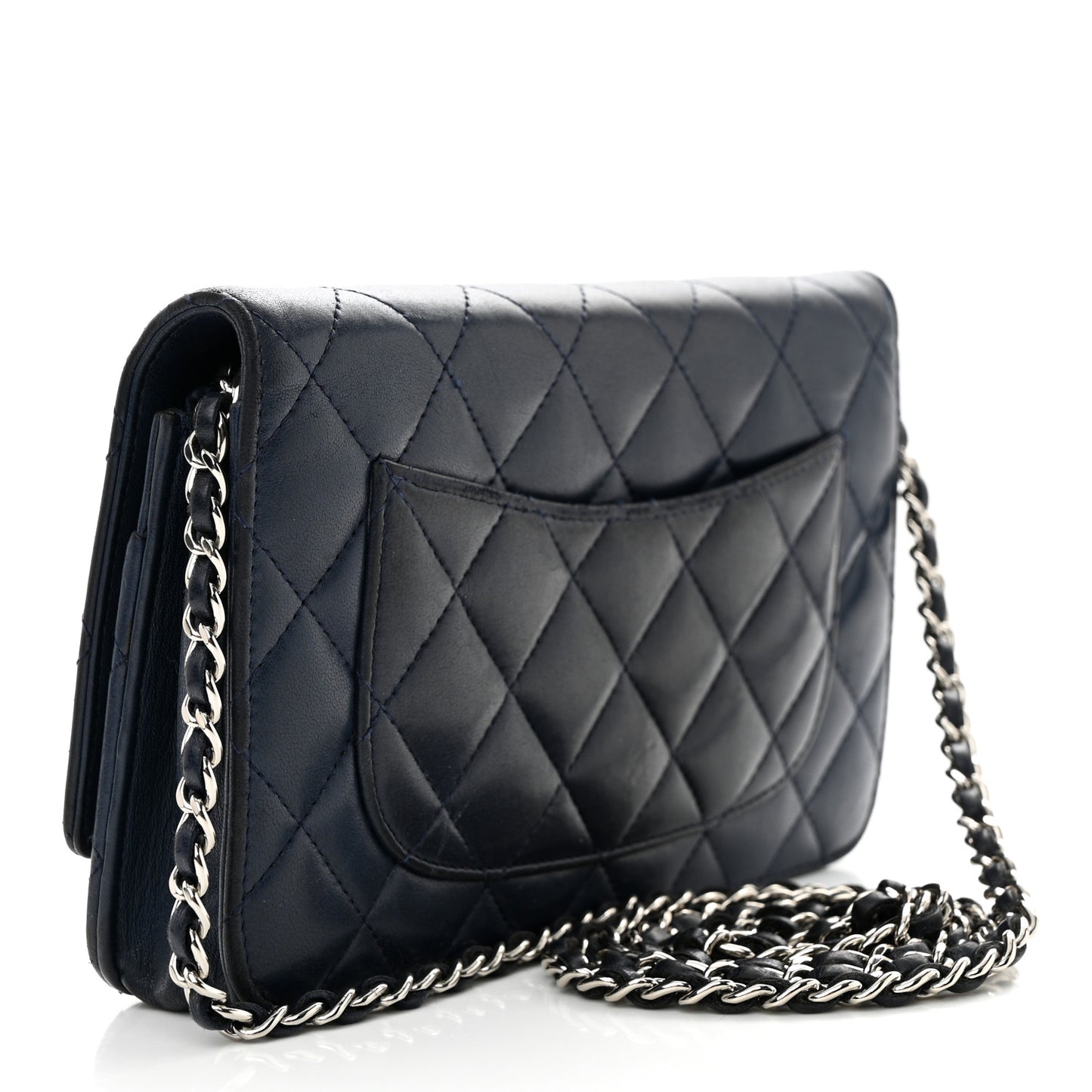 Lambskin Quilted Wallet On Chain WOC Navy Blue