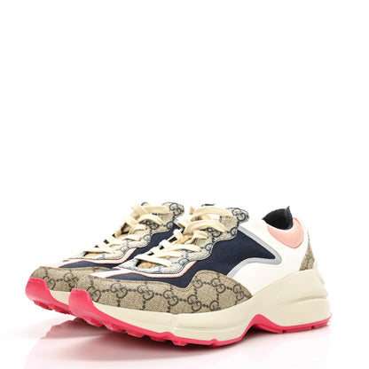 Gucci GG Supreme Monogram Mix Monogram Womens Rhyton Sneakers 40 London Blue Beige Pale Pink 3 of 7