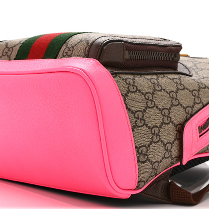 Gucci GG Supreme Monogram Textured Dollar Calfskin Web Small Ophidia Day Backpack Beige Ebony Fluorescent Fuchsia 11 of 11