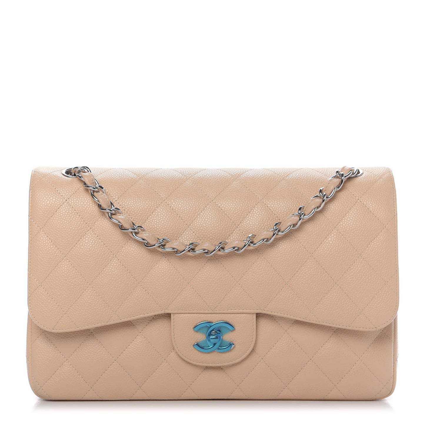 Caviar Quilted Jumbo Double Flap Beige Clair