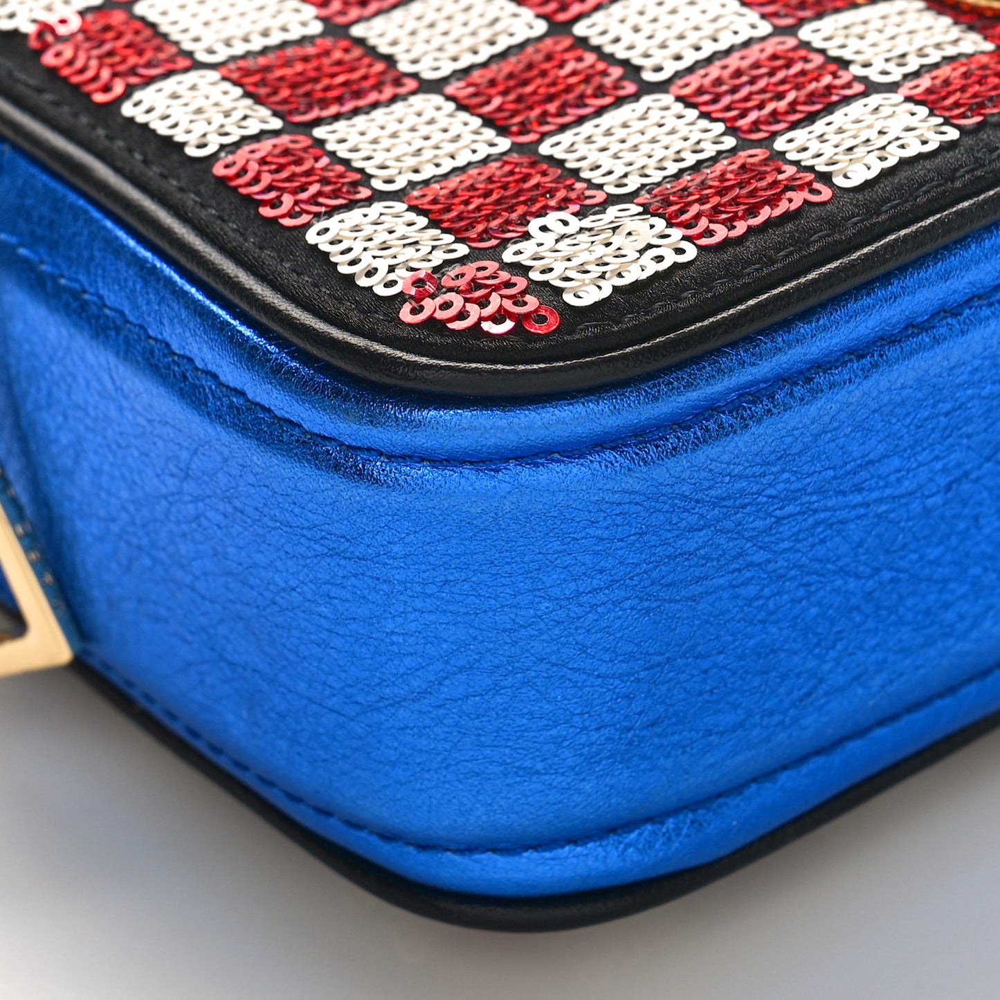 Metallic Calfskin Sequin Snapshot Camera Bag Red White