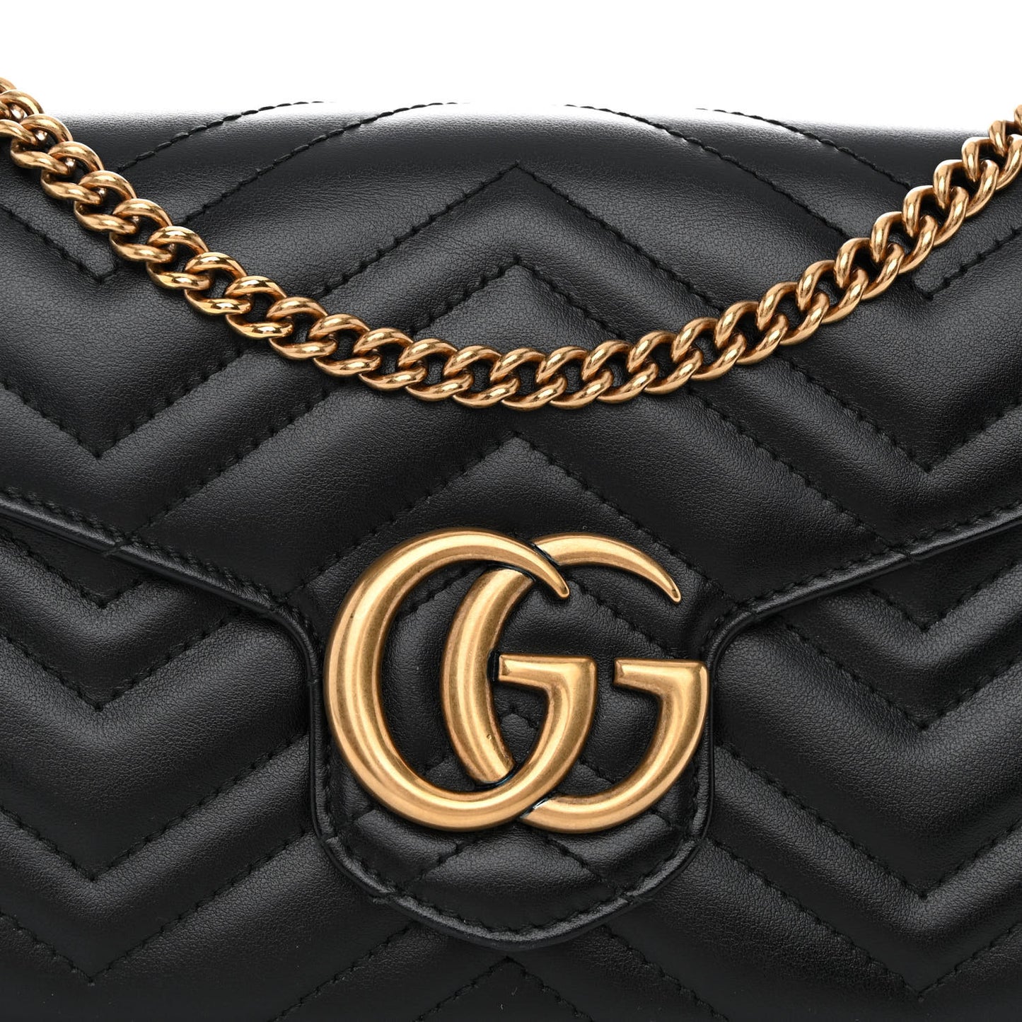Calfskin Matelasse GG Marmont Chain Wallet Black