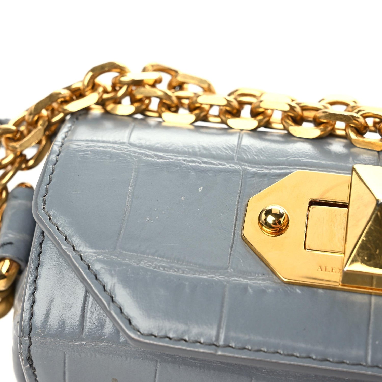Alexander McQueen Calfskin Crocodile Embossed Box Shoulder Bag 16 Grey 15 of 20