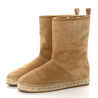 Christian Dior Calfskin Suede Shearling Granville Espadrille Boots 36 Natural 3 of 9