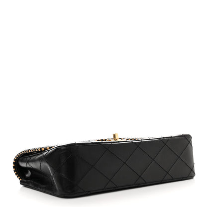 Chanel Lambskin Quilted Perforated Edge Flap Black Beige 4 of 11
