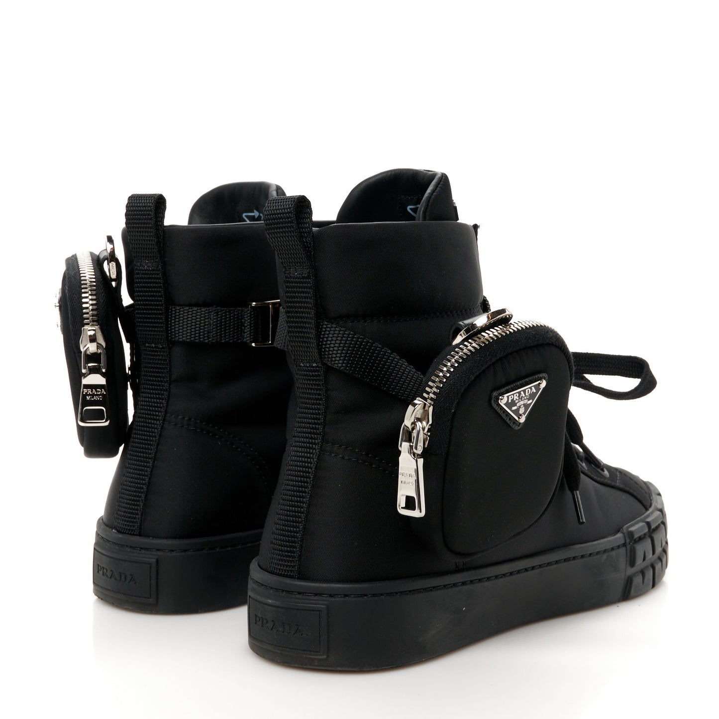 Re-Nylon Gabardine Triangle Womens Wheel Pouch Pocket High Top Sneakers 41 Black
