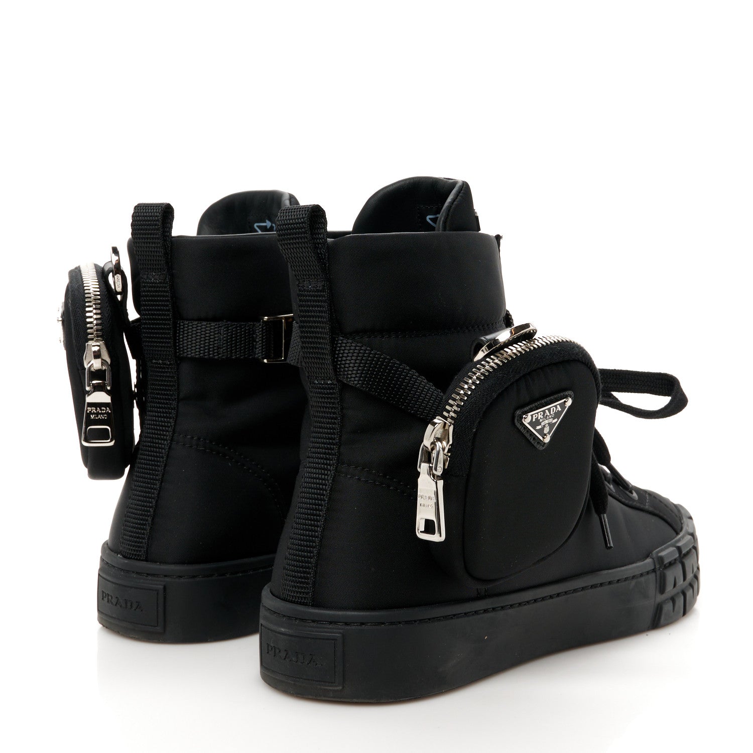 Prada Re-Nylon Gabardine Triangle Womens Wheel Pouch Pocket High Top Sneakers 41 Black 5 of 10