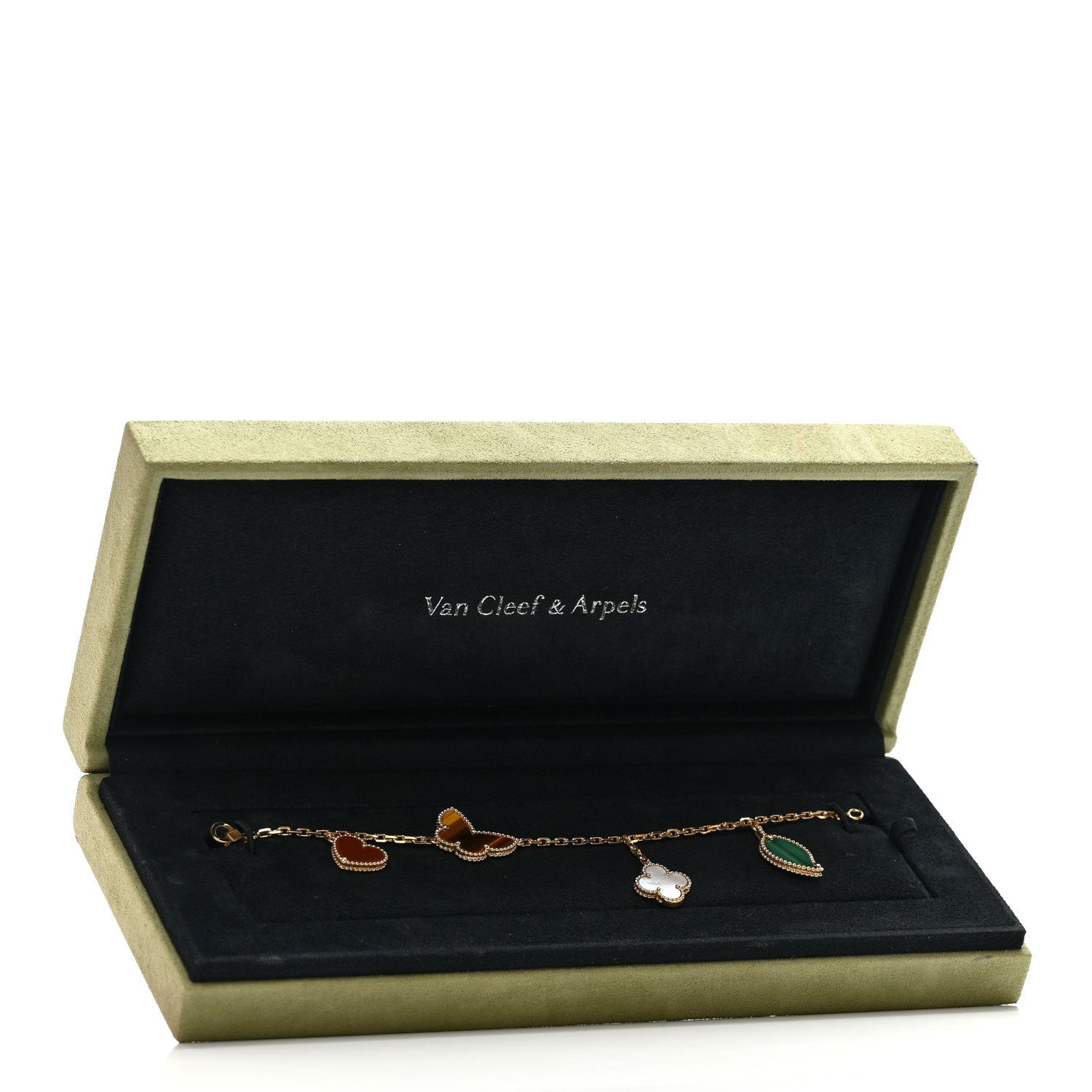 Van Cleef & Arpels 18K Yellow Gold Mother of Pearl Malachite Carnelian Tiger Eye 4 Motifs Lucky Alhambra Bracelet 4 of 4