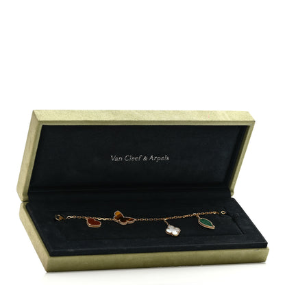 Van Cleef & Arpels 18K Yellow Gold Mother of Pearl Malachite Carnelian Tiger Eye 4 Motifs Lucky Alhambra Bracelet 4 of 4