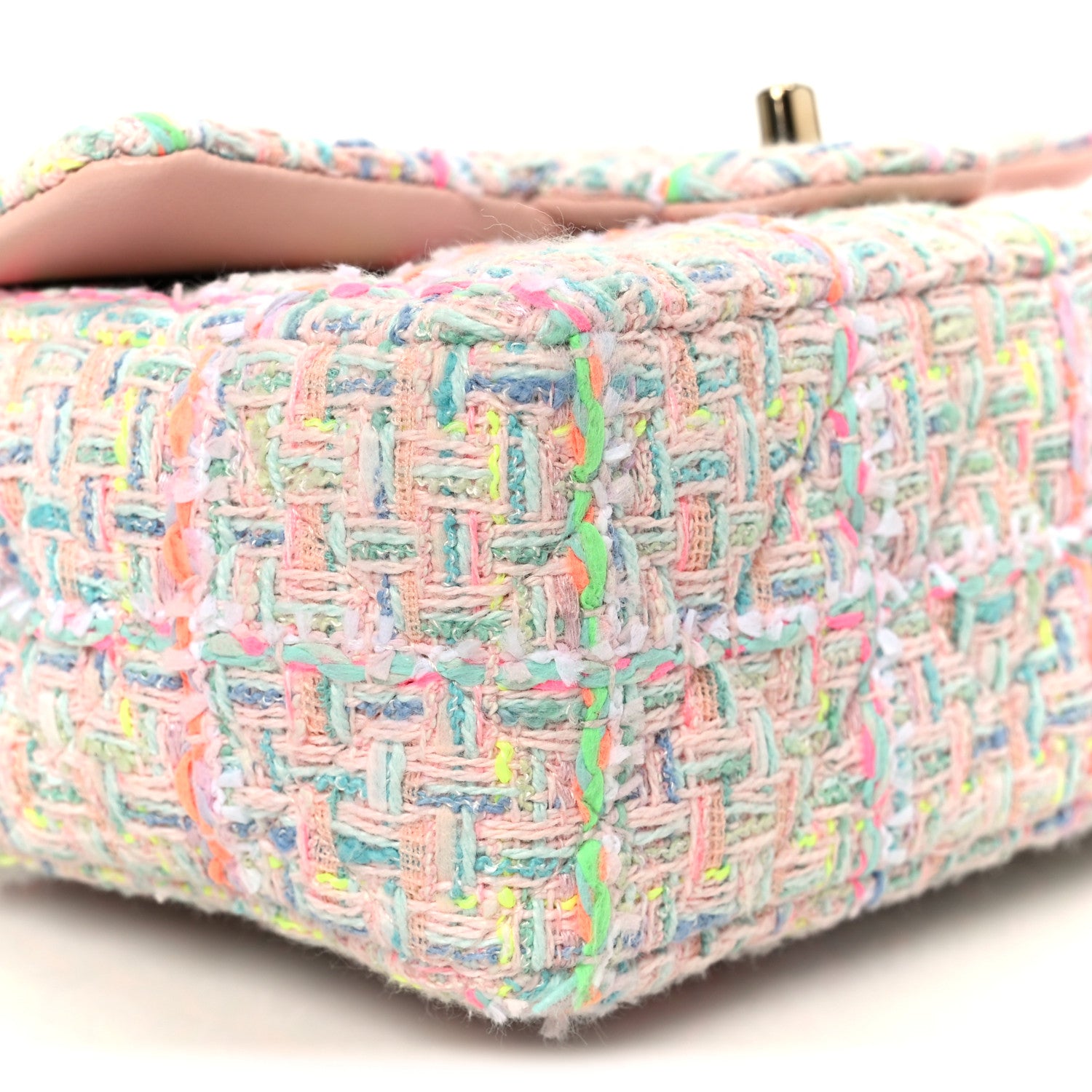 Chanel Tweed Quilted Mini Rectangular Flap Pink Green Orange Purple 10 of 13