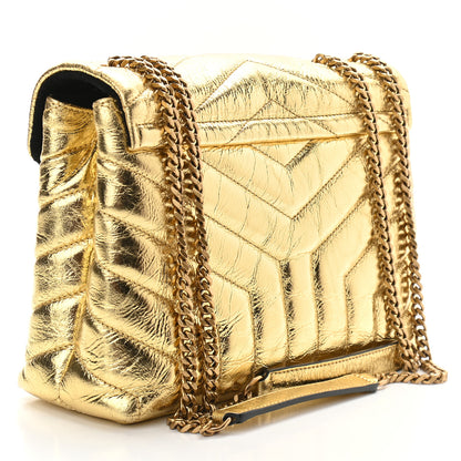 Saint Laurent Metallic Calfskin Y Quilted Small Loulou Monogram Chain Satchel Gold 2 of 8