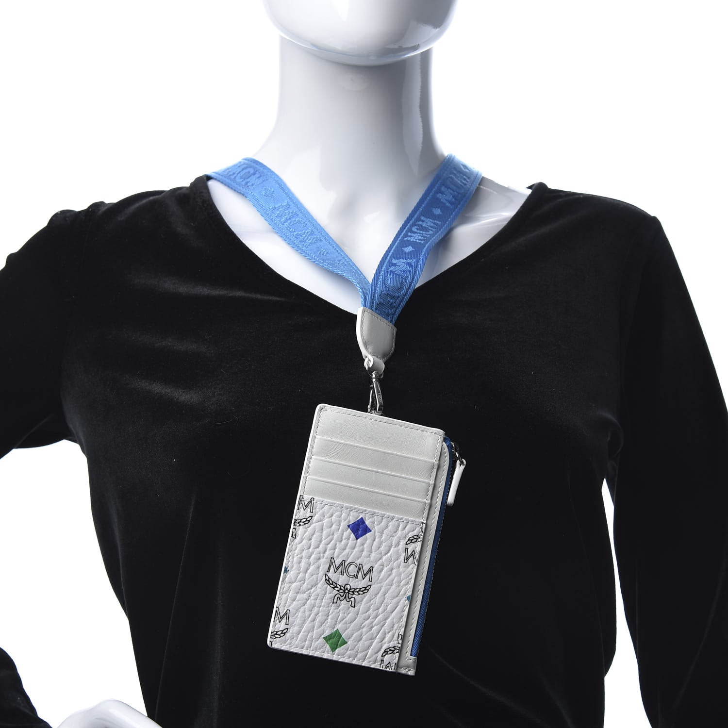 MCM Skyoptic Visetos Spectrum Diamond Neck Strap Card Case Holder White 2 of 7