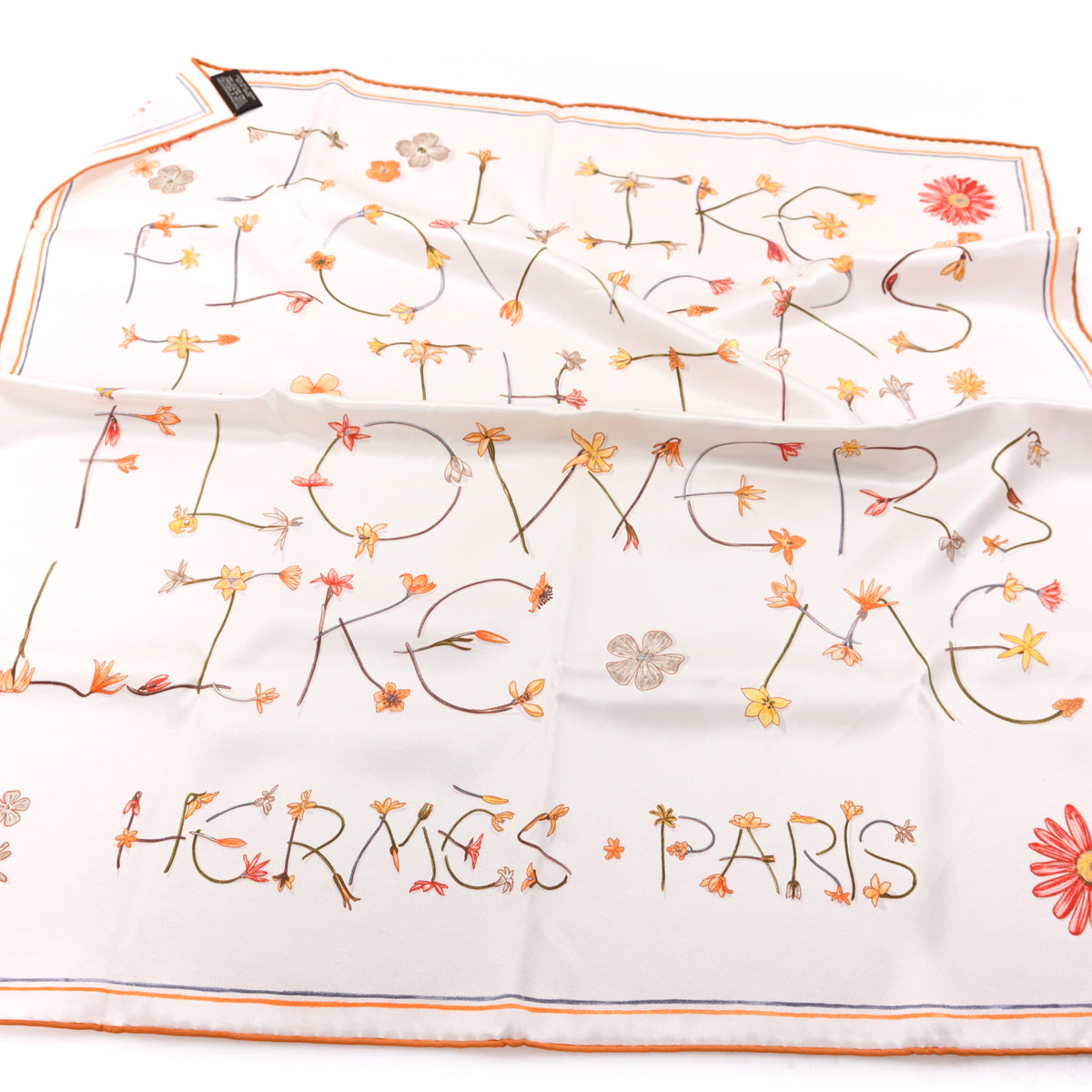 Hermes Silk I Like Flowers Scarf 70 Creme Orange Brun 2 of 3