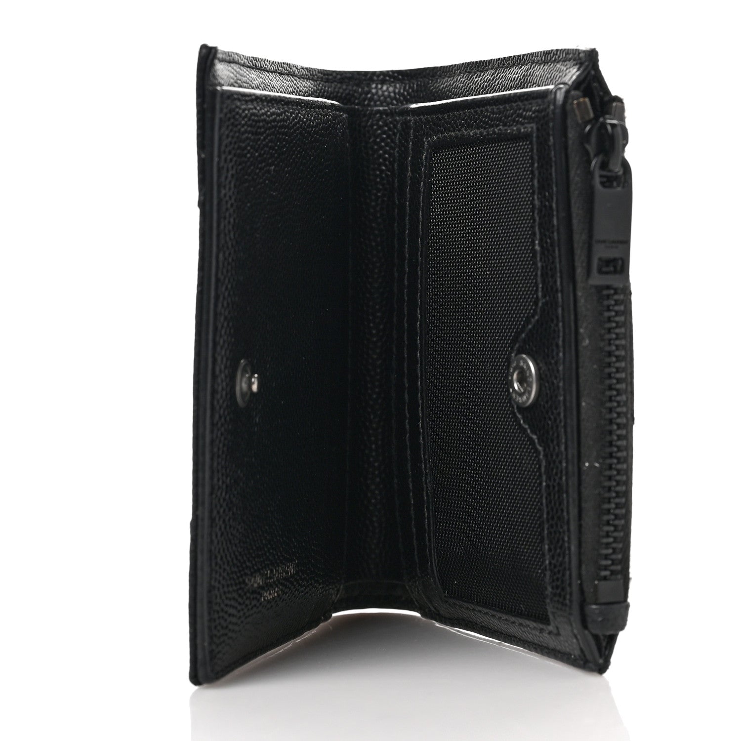 Saint Laurent Grain De Poudre Matelasse Chevron Monogram Zipped Card Case Black 5 of 6