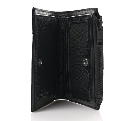 Saint Laurent Grain De Poudre Matelasse Chevron Monogram Zipped Card Case Black 5 of 6