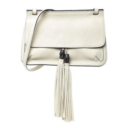 Gucci Pebbled Calfskin Medium Bamboo Daily Flap Shoulder Bag Mystic White 1 of 10