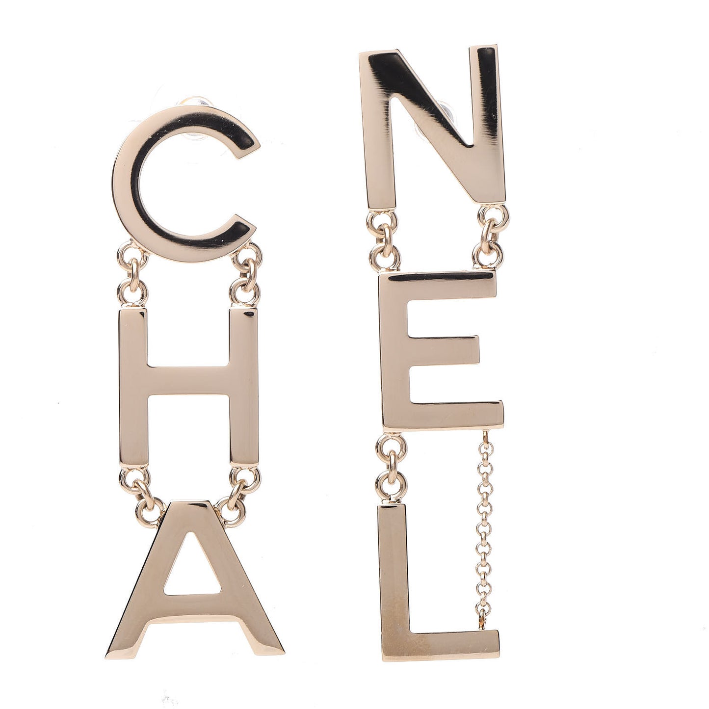 Metal Cha-Nel Logo Drop Earrings Gold