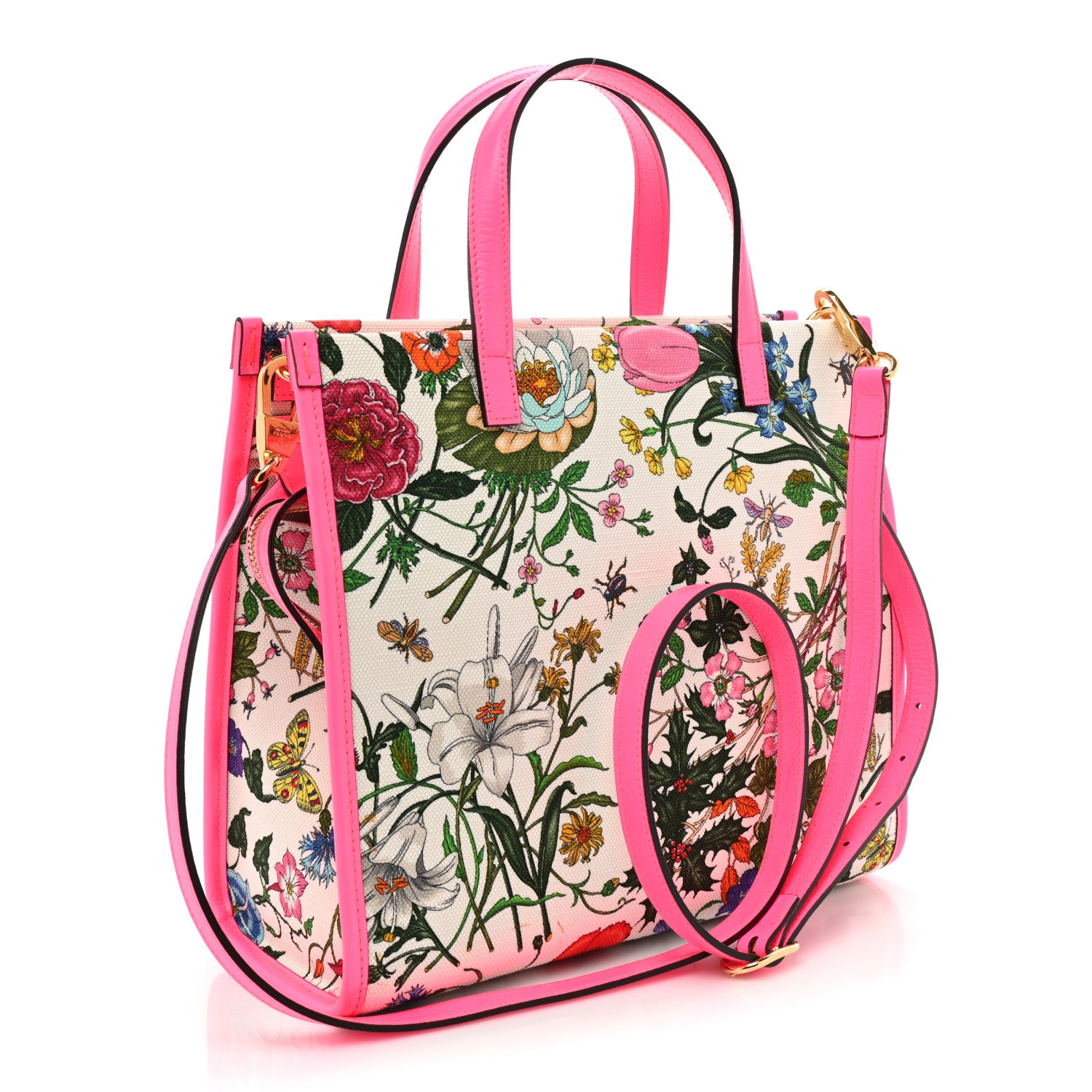 Gucci Canvas Medium Flora Tote Fuchsia 3 of 15
